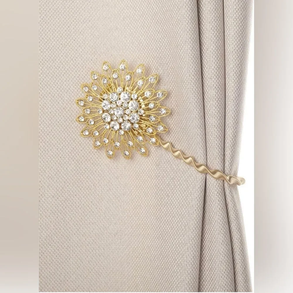 2 Pcs Crystal Magnetic Curtain Tieback Flower Curtain Clips for Home Office